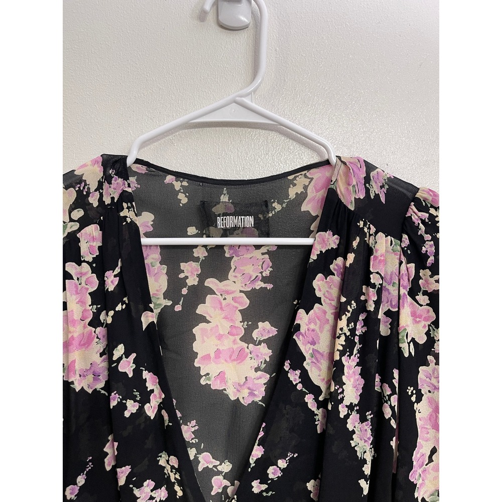 Reformation Black Floral Wrap Maxi Dress Size S Long Sleeve Romantic Cottagecore - Picture 4 of 5